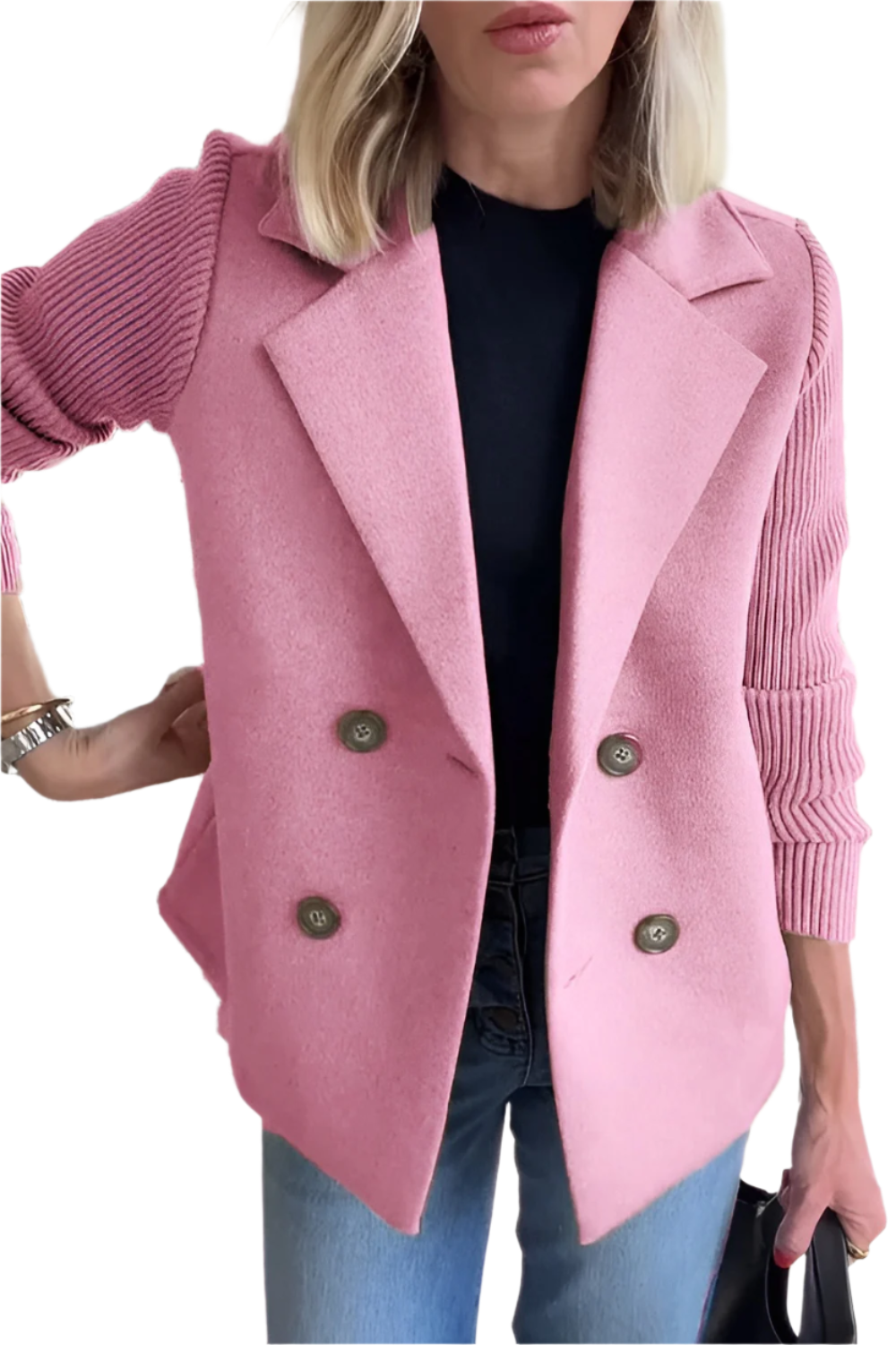 EB | Damen Blazer aus veganer Wolle mit gestrickten Ärmeln