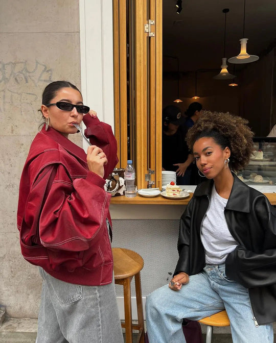 EB | Burgundisch Zip up Jacke in Übergröße mit Kontrastnähten