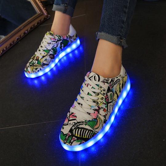 Damen LED Leuchten Sneakers mit buntem Grafikdesign EB