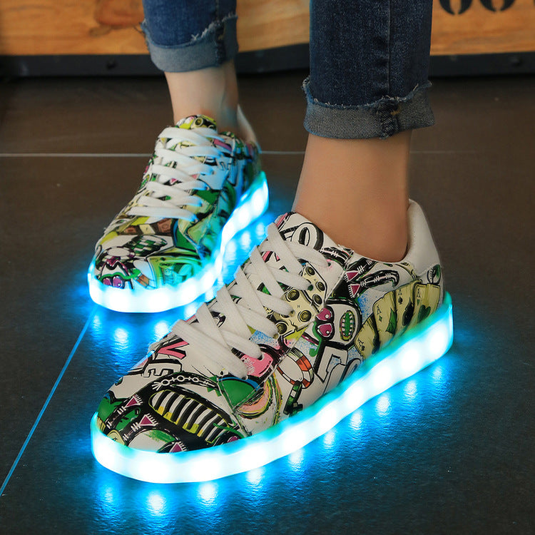 Damen LED Leuchten Sneakers mit buntem Grafikdesign EB
