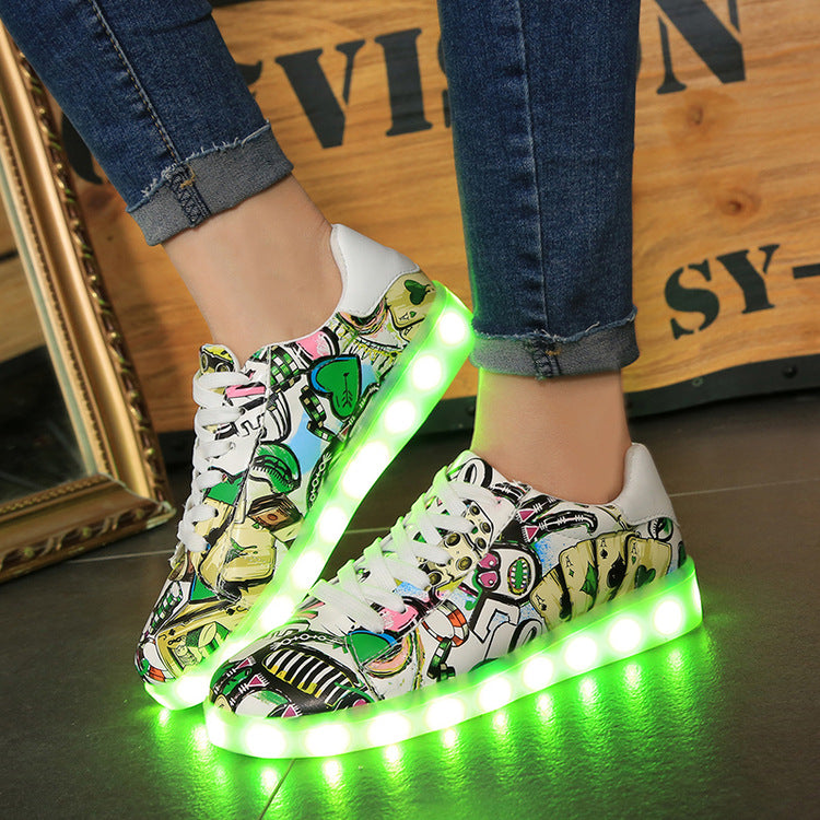 Damen LED Leuchten Sneakers mit buntem Grafikdesign EB