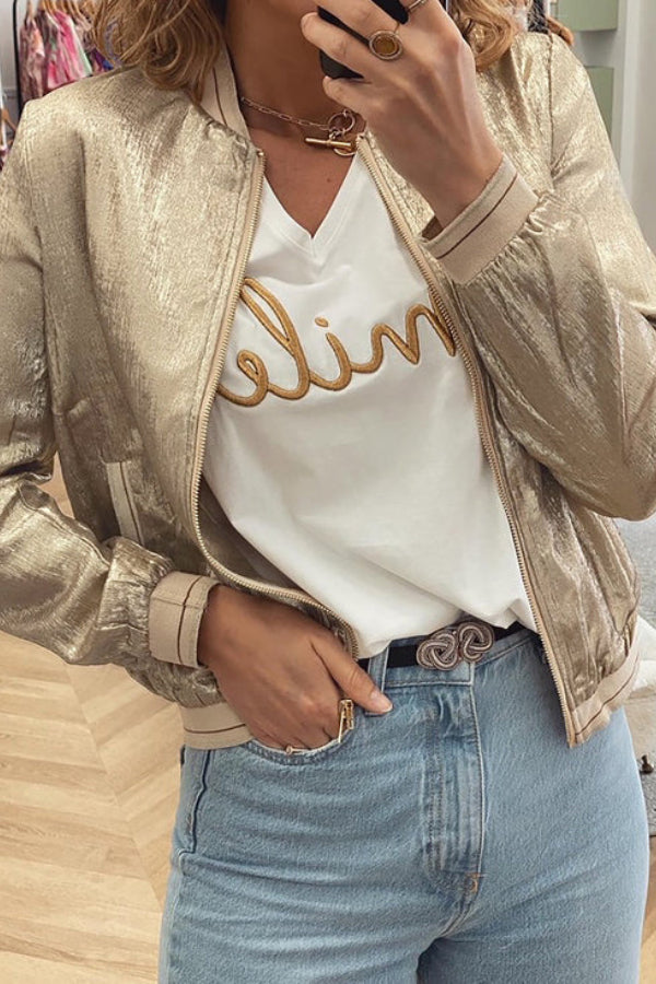 EB | Khaki Metallic Reißverschluss Baseballjacke