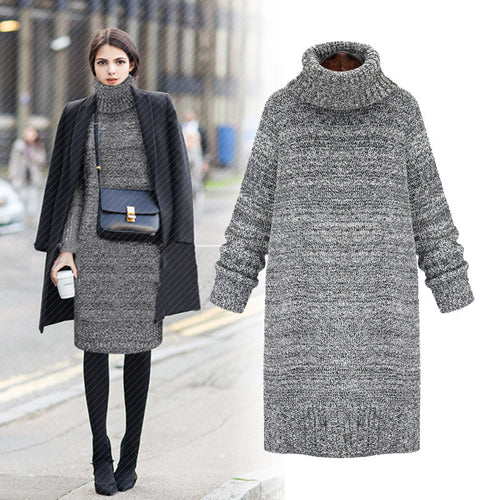 Damen Strickkleid mit hohem Kragen und lässiger Passform EB