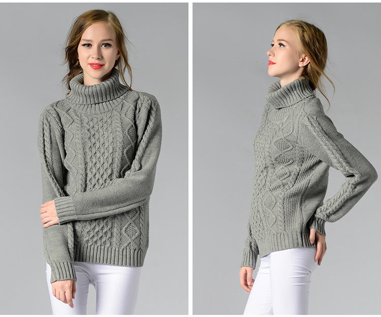 EB | Damen Rollkragenpullover mit langen Ärmeln und Kabelstrick