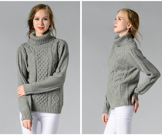 EB | Damen Rollkragenpullover mit langen Ärmeln und Kabelstrick