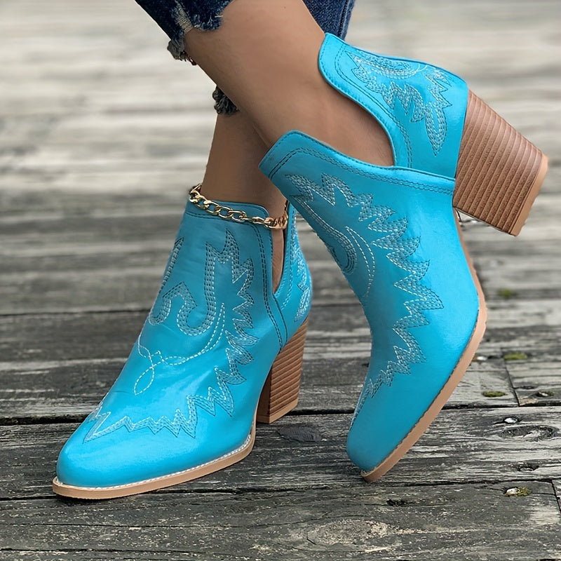 EB | Damen Westernstiefel mit Blockabsatz und Retro-Stickerei