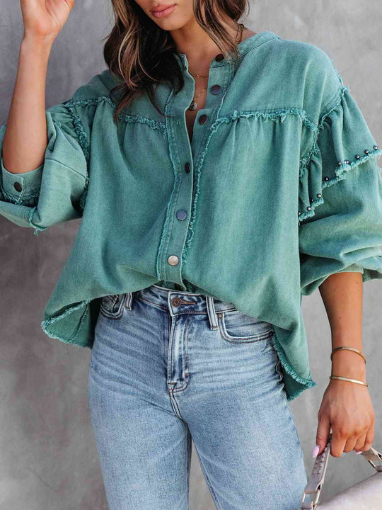 EB | Button Down Raw Hem Denim Jacke