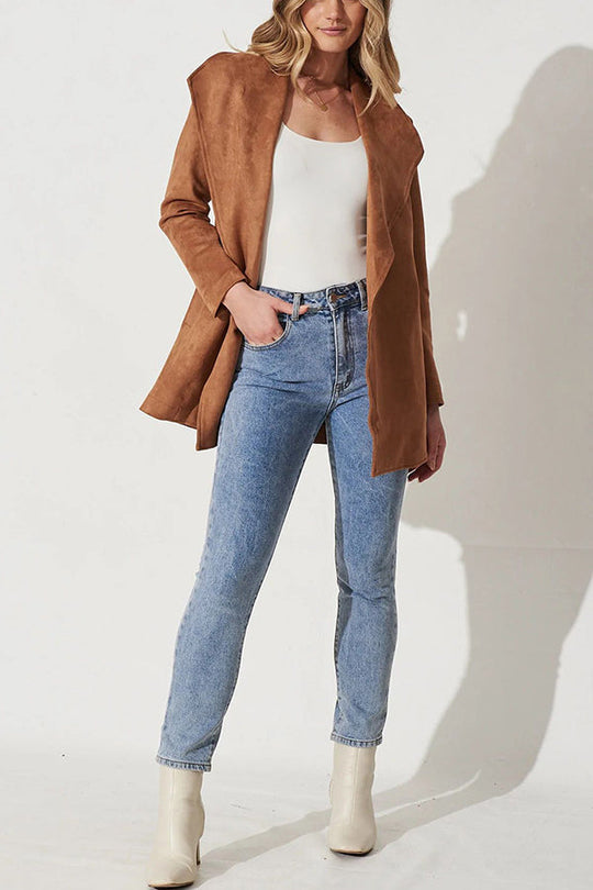 EB | Farbe Anzug Strickjacke großer Revers Wildleder langärmlige Jacke