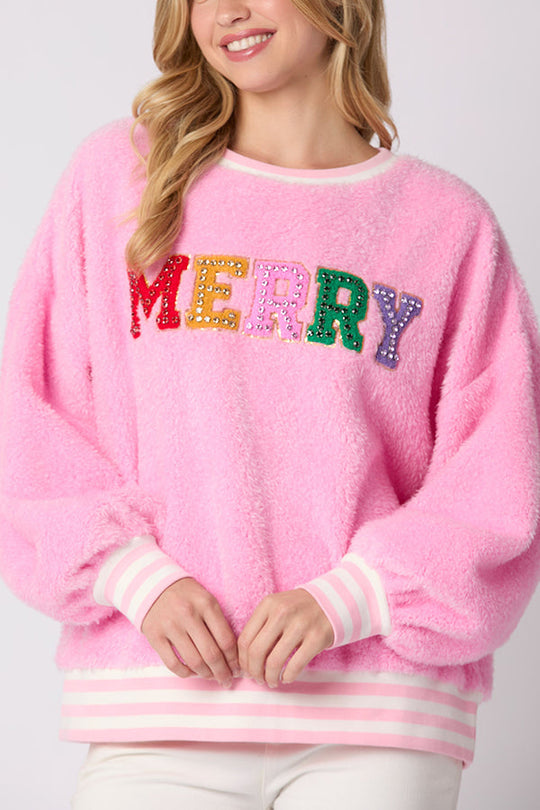 EB | Weihnachtsbuchstaben Strass Langarm Rundhalsausschnitt Sweatshirt