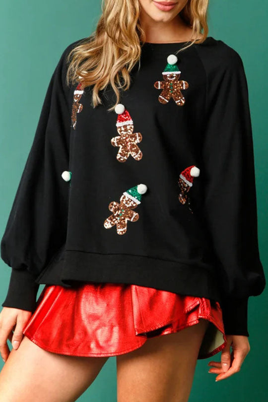 EB | Weihnachts Lebkuchenmann Pailletten Langarm Sweatshirt