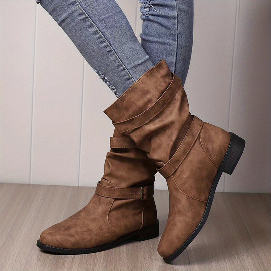 EB | Retro-Charme Schlabbernde Schnallen-Riemen Western Stiefeletten