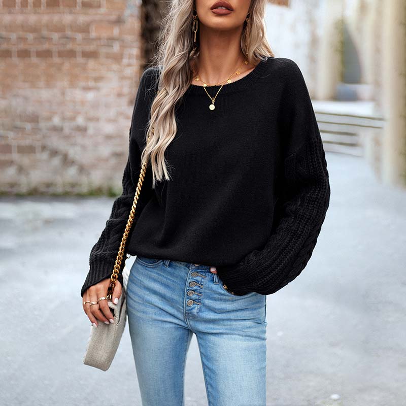 EB | Einfarbiger Strickpullover mit Gerippten Bündchen