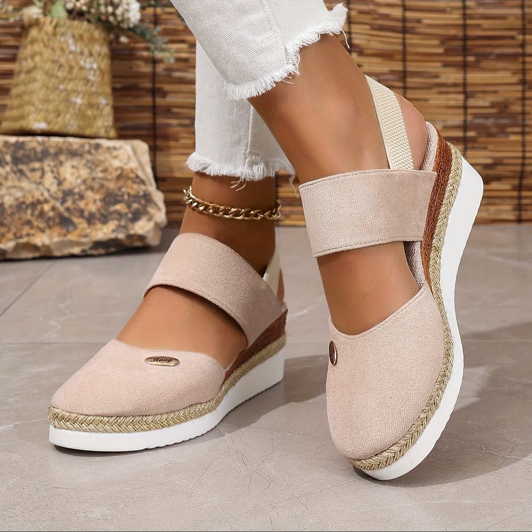 EB | Damen Sandalen Auf Plattform: Rutschfest, Geschlossene Zehe, Elastischer Riemen