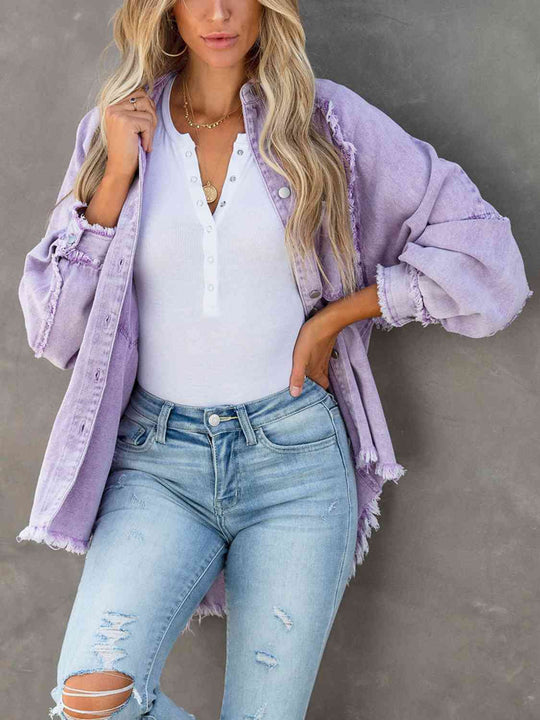 EB | Button Down Raw Hem Denim Jacke