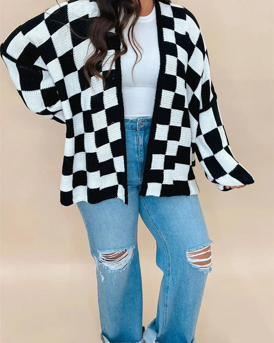 EB | Übergroße Karierte Strickjacke