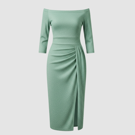 Elegantes Hochzeitsgast Kleid Off Shoulder Lang Satin | EB