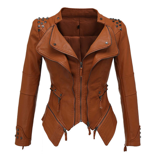 EB | Damen Enganliegende Genietete Biker Lederjacke