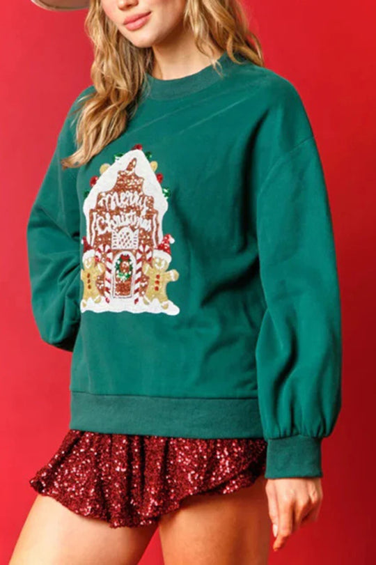 EB | Weihnachts Süßigkeitenhaus Pailletten Lässiger Lockere Pullover