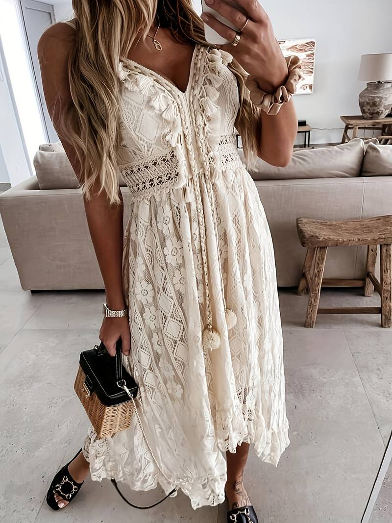 EB – boho-maxi-sommerkleid mit spaghettiträgern und v-ausschnitt