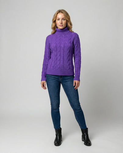 Zopfmuster Rollkragenpullover Damen | EB