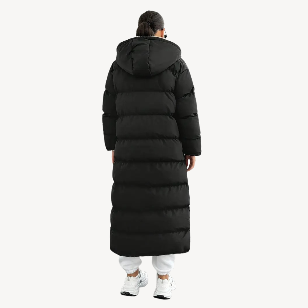 EB | Damen Schwarze Kapuzen-Puffermantel