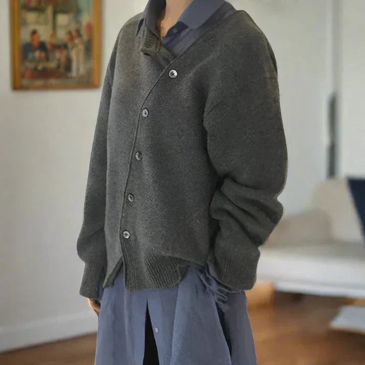 EB | Weiche Strickjacke mit Diagonaler Knopfleiste