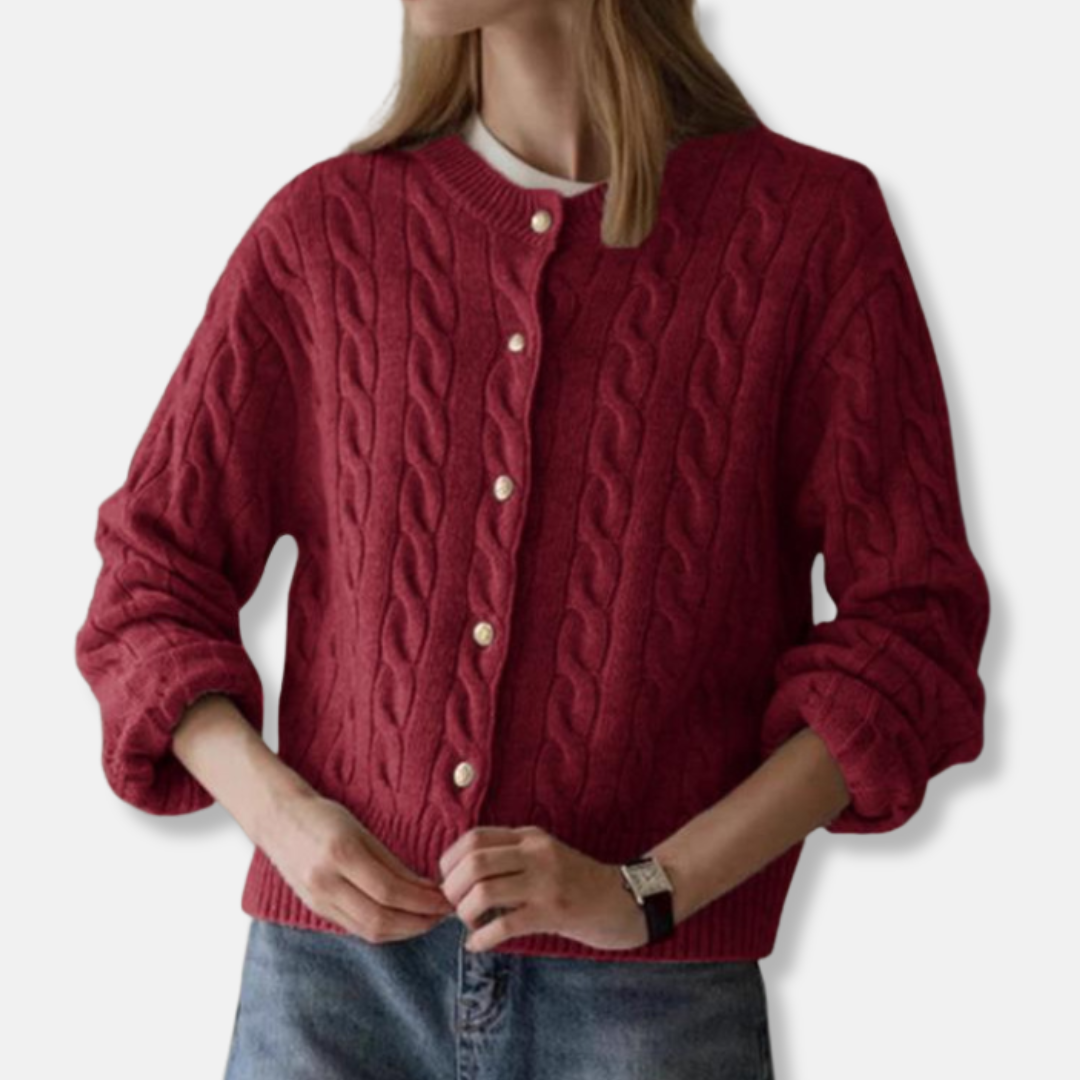 EB | Wolle Kabelstrick Strickjacke Gekürzter Rundhals Strickjacke