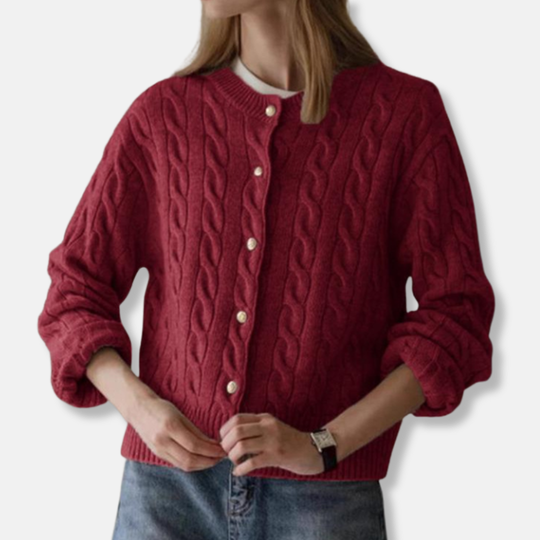 EB | Wolle Kabelstrick Strickjacke Gekürzter Rundhals Strickjacke