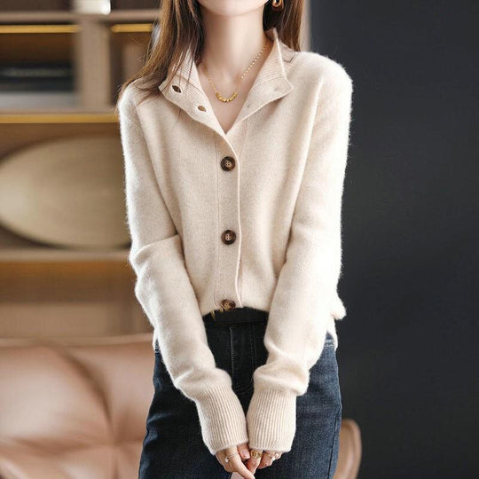 EB | Strickjacke Wollmischung Lässige Passform Knöpfe Rippendetail