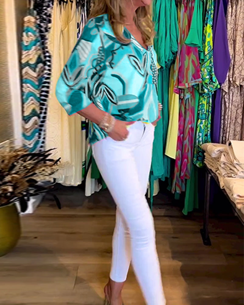 EB | Bunte Langärmlige Bluse mit Print