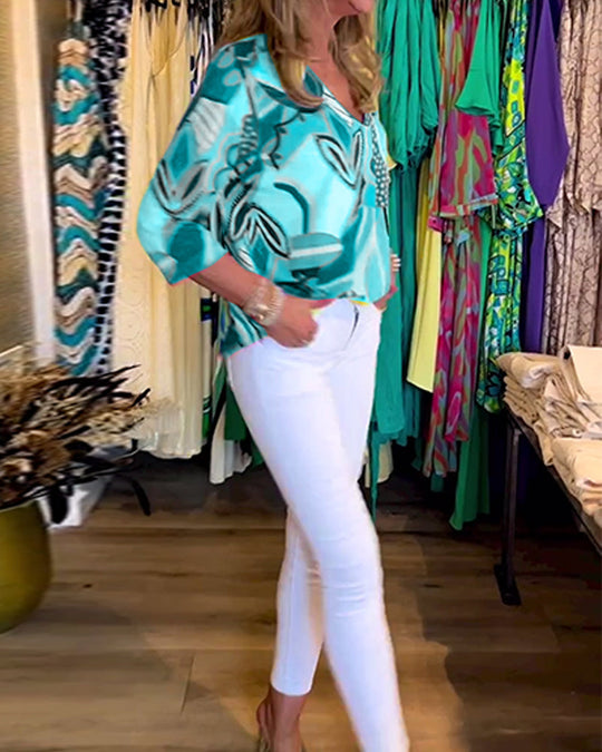 EB | Bunte Langärmlige Bluse mit Print