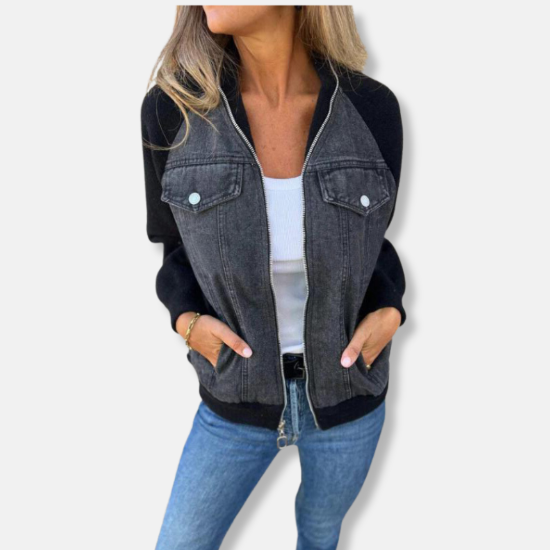 EB | Bomberjacke Wollmischung Denim Details Reißverschluss Reguläre Passform