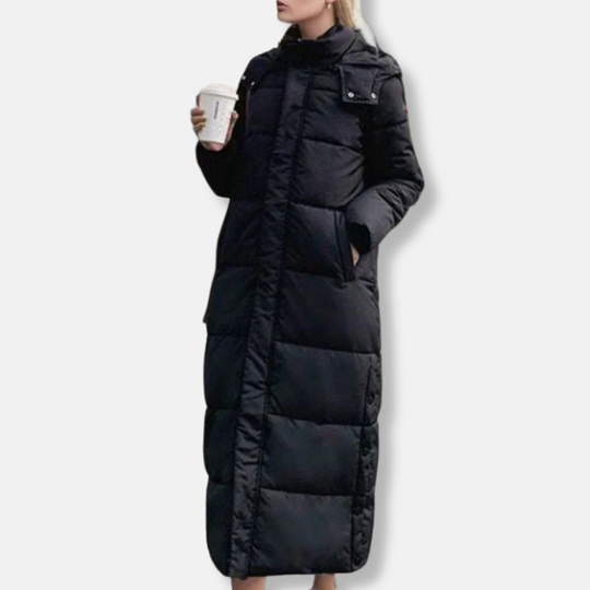 EB | Pufferjacke Woven Blend Gesteppt Maxi Länge Hoher Kragen mit Kapuze