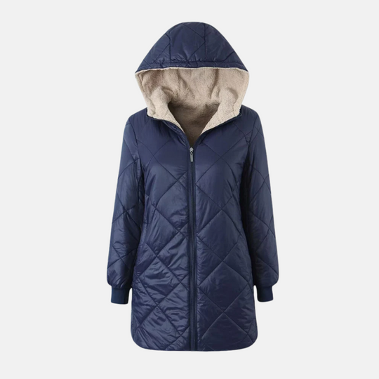 EB | Gepolsterte Jacke - Wendbares Design - Kapuze - Rautensteppung - Rippkanten