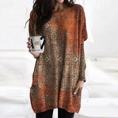 EB | Eleganter Oranger Pullover mit Mandala Druck