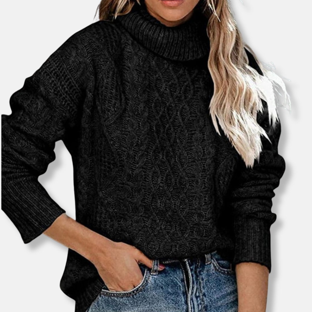 EB | Rollkragenpullover Kabelstrick Tunika-Längenpullover
