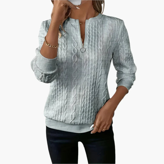 EB | Strickpullover mit Zopfmuster und Reißverschluss - Modischer Freizeitpullover für Herbst und Winter