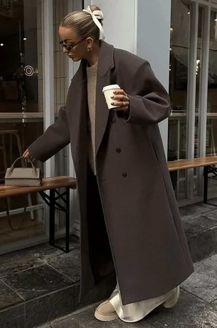 EB | Übergröße Eleganter Damen Wollmantel mit Knöpfen