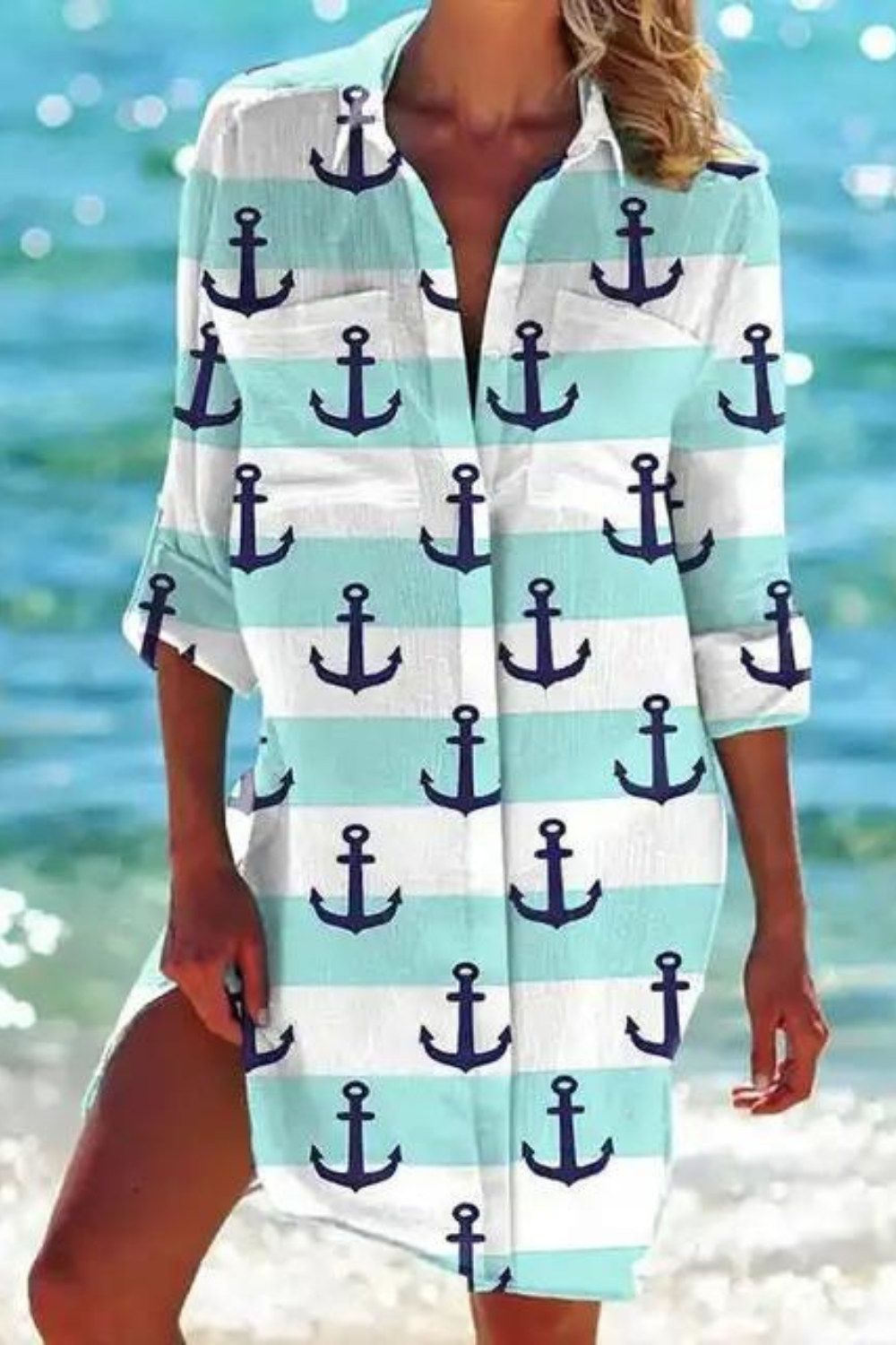 EB - Lange Strandbluse mit Meeresmotiv
