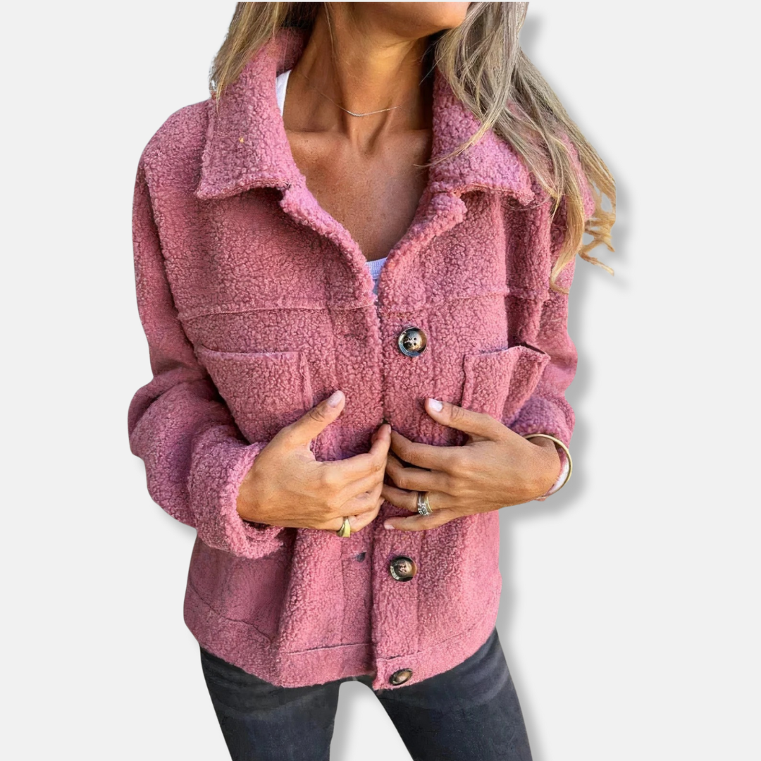 EB | Sherpa-Jacke - Weiche Flauschige Textur - Lockere Passform - Knopfverschluss und Taschen