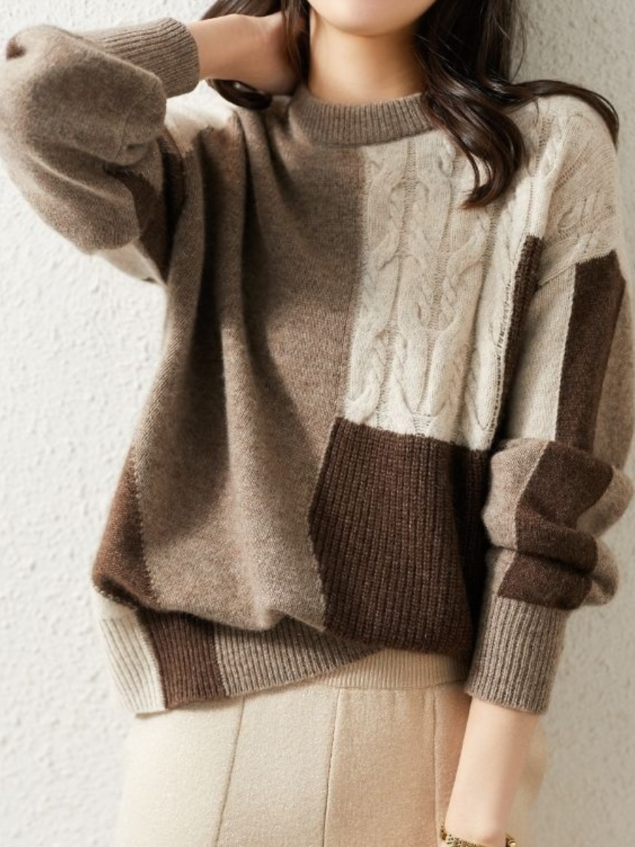 EB | Chic &Amp; Stylischer Strickpullover In Kontrastfarbe