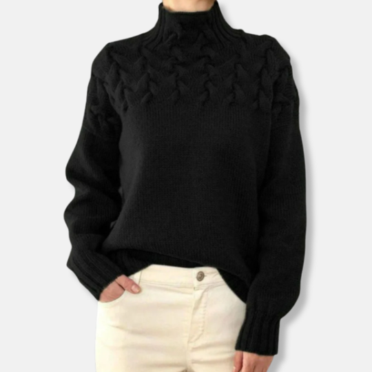 EB | Wolle Hoher Hals Pullover Kabelstrick Entspannt Passform Pullover