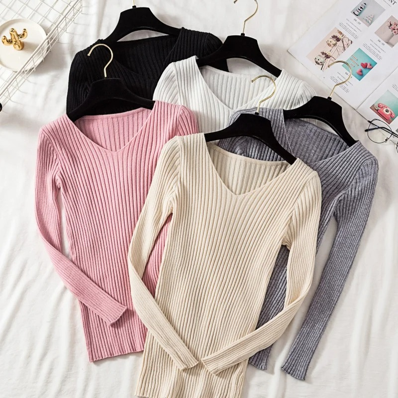 EB | Pullover - Slim-Fit Rippstrick V-Ausschnitt Pullover
