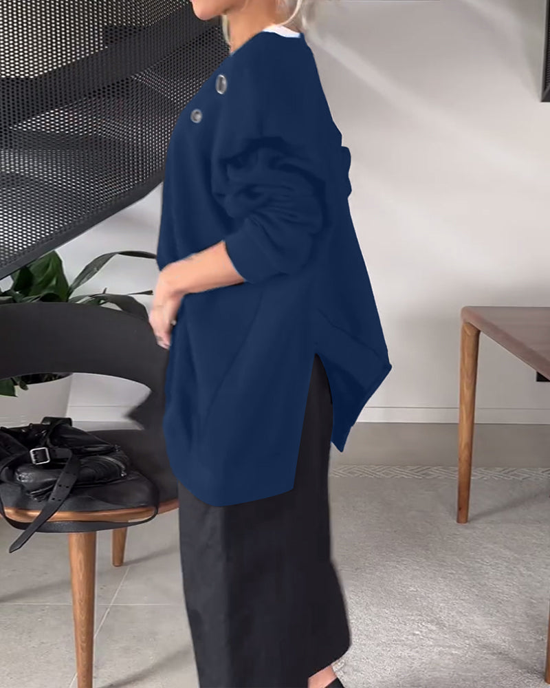 EB | Sweatshirt mit Rundhalsausschnitt und Schlitz In Unifarbe