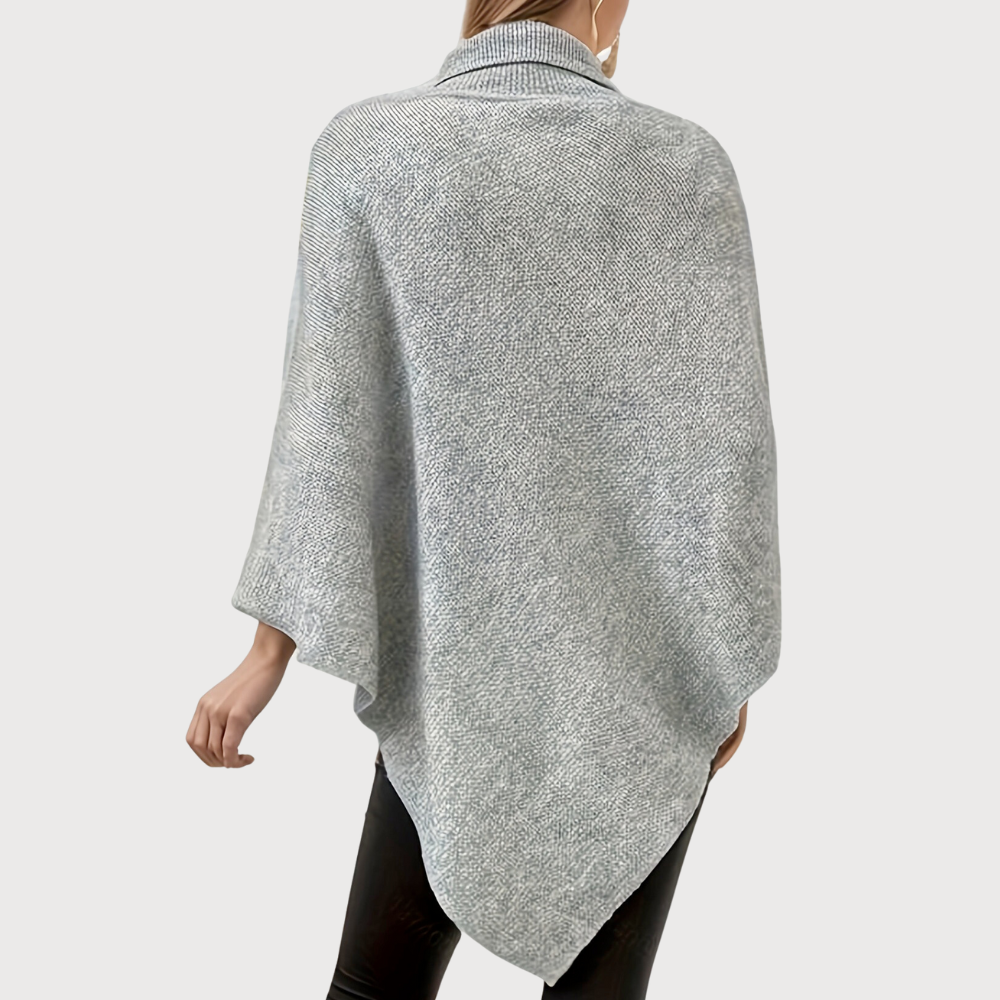 EB | Asymmetrischer Poncho mit Knöpfen Stricktextur Moderner Stil