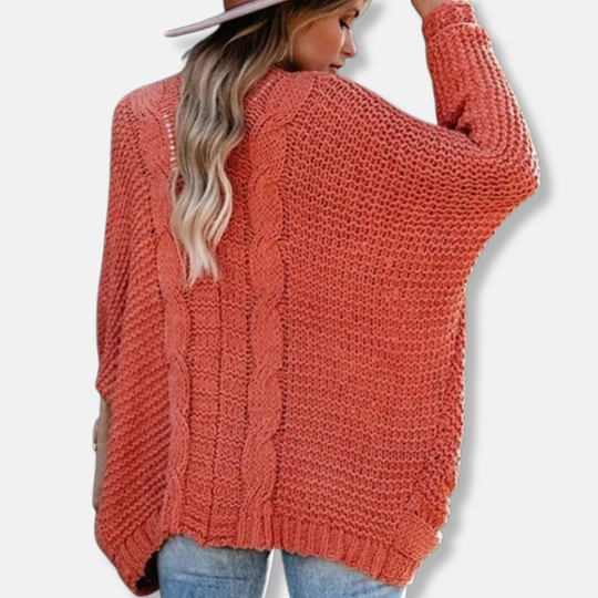 EB | Woll Übergroßer Cardigan Gerippter Offener Fronttaschen Cardigan