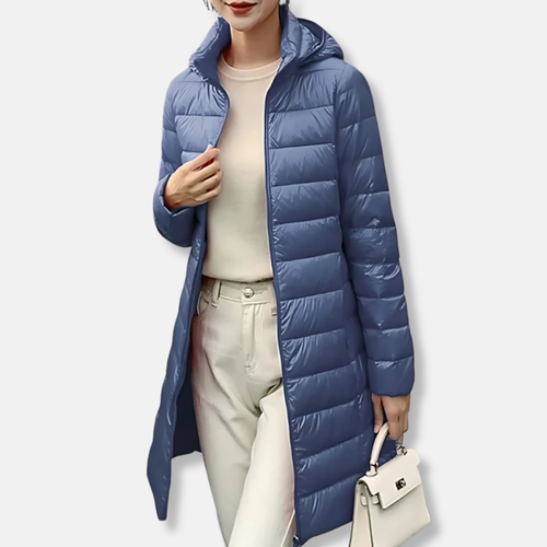 EB | Nylon Puffer-Jacke Steppjacke mit Kapuze In Mittlerer Länge