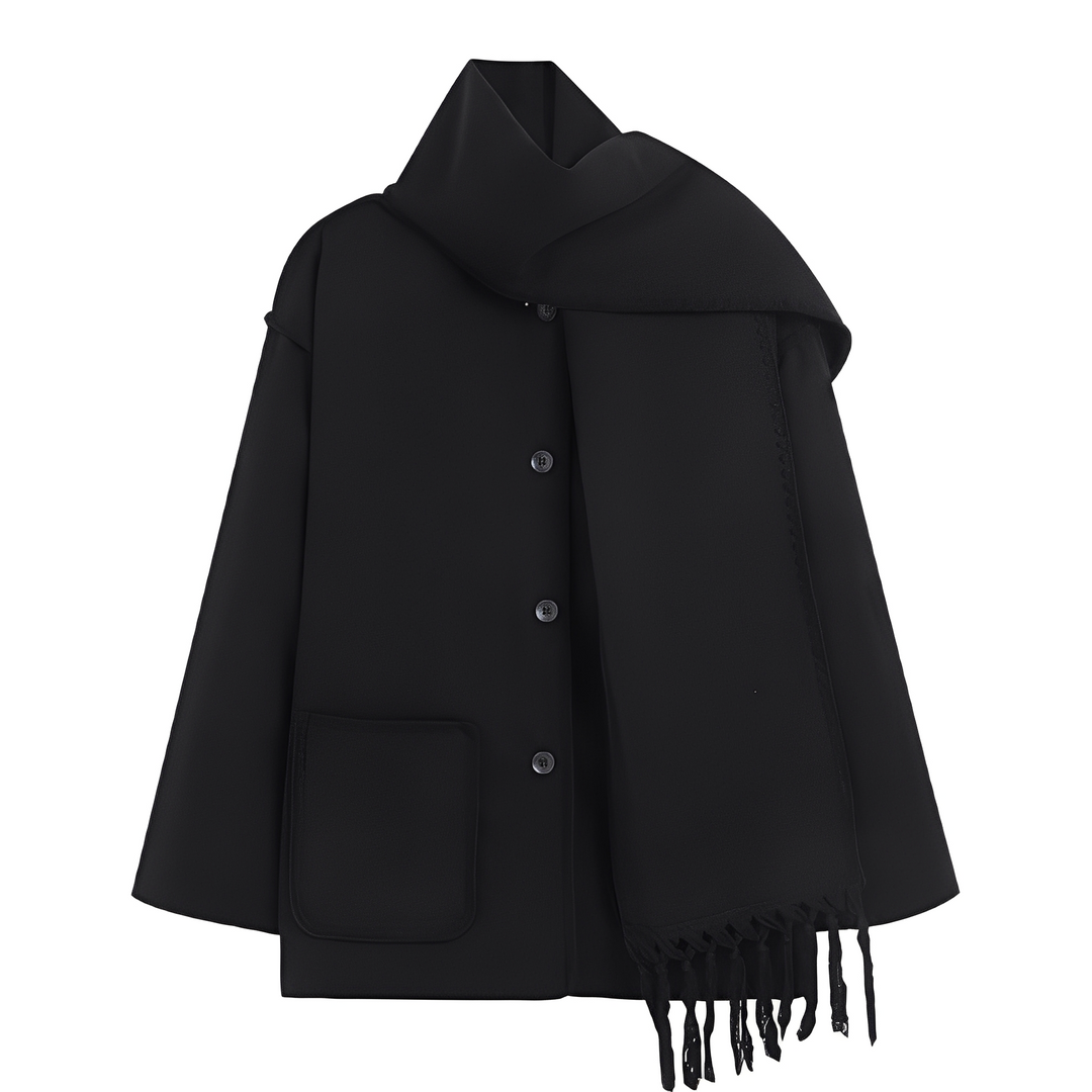 EB | Elegante, locker geschnittene Damen-Wolljacke mit Schal