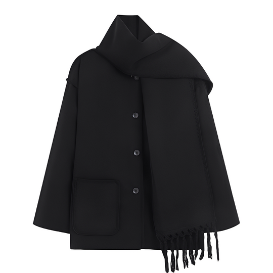 EB | Elegante, locker geschnittene Damen-Wolljacke mit Schal