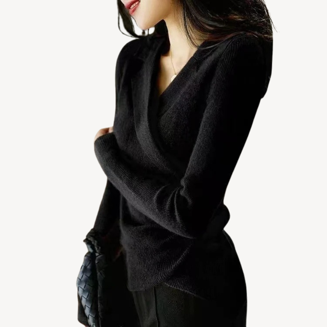 EB | Damen Strick-Wickel V-Ausschnitt Pullover